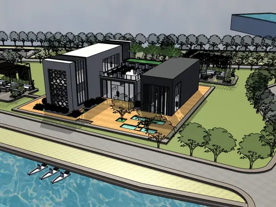 SketchUp model of waterfront buildings