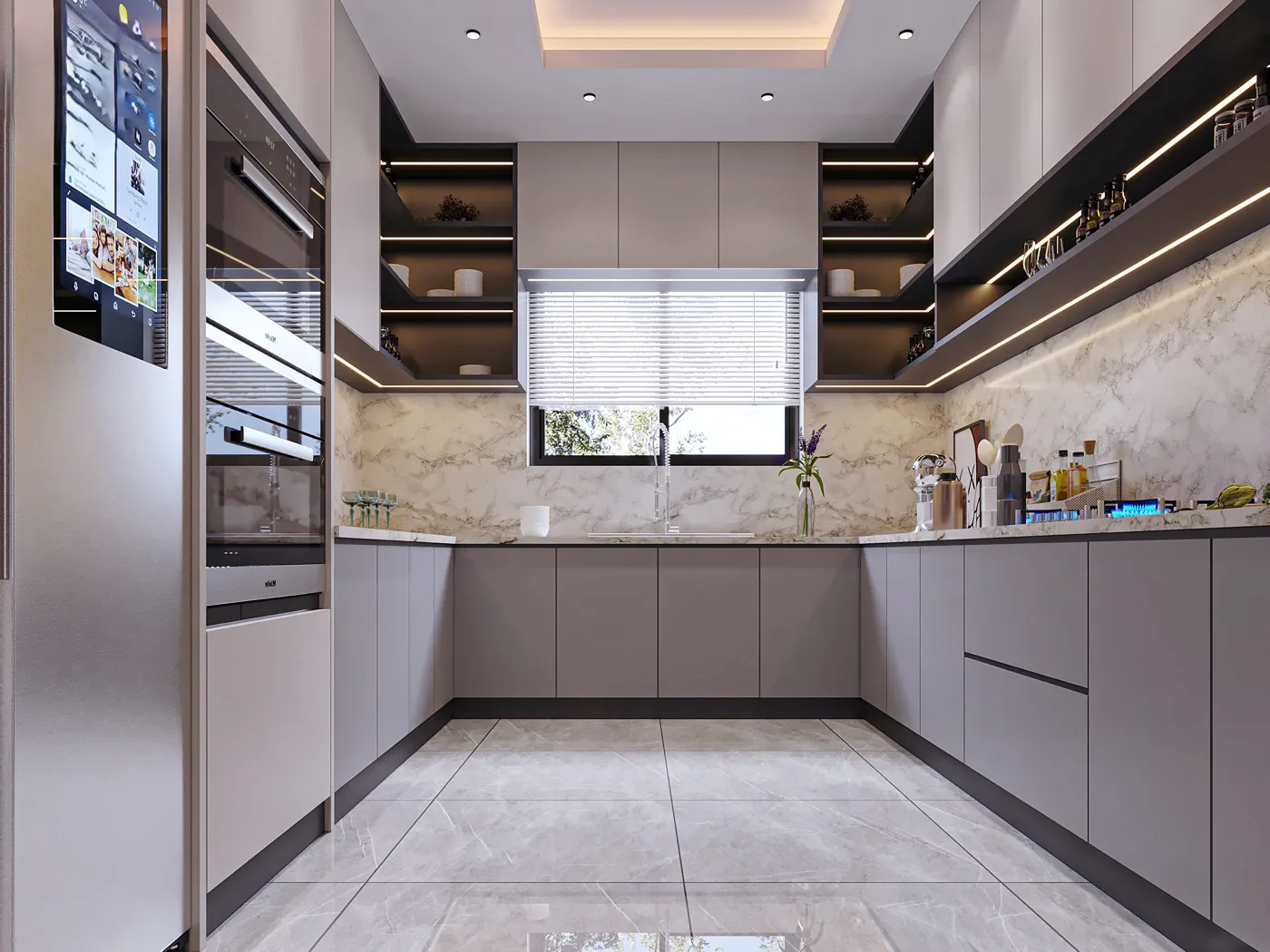 Render of a grey kitchen